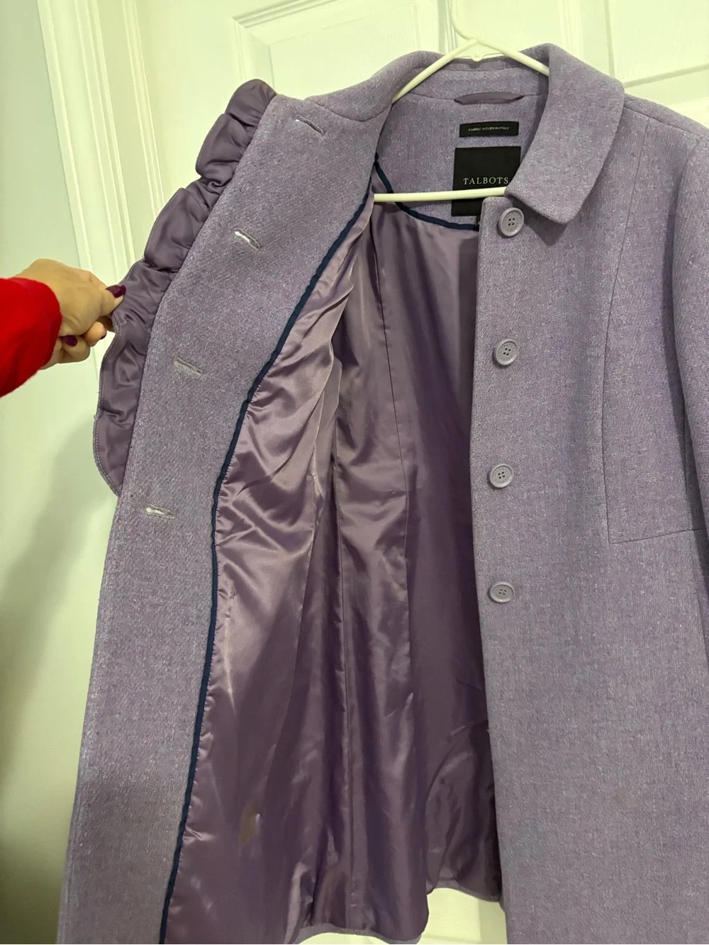 Talbots Lavender Wool-Blend Girls' Pea Coat with Ruffle Trim